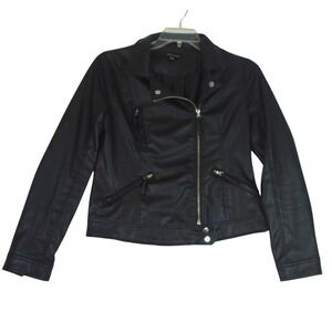 New Look Women's‎ Size Medium Black Faux Leather Moto Biker Cropped Zip Jacket